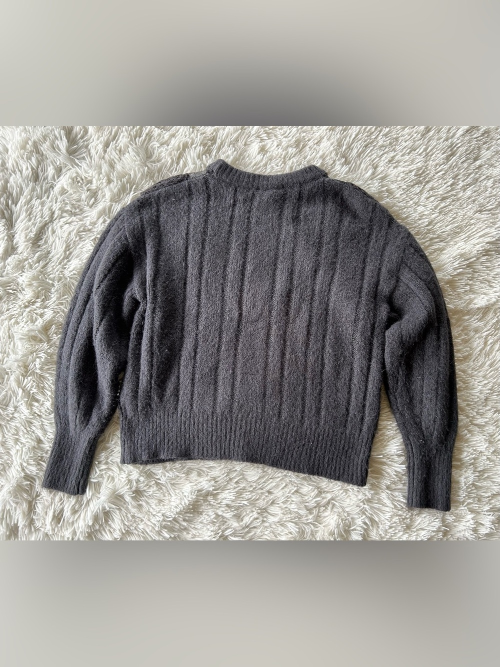 Express | Dark Charcoal Lace-Panel Crewneck Sweater - Picture 5 of 5